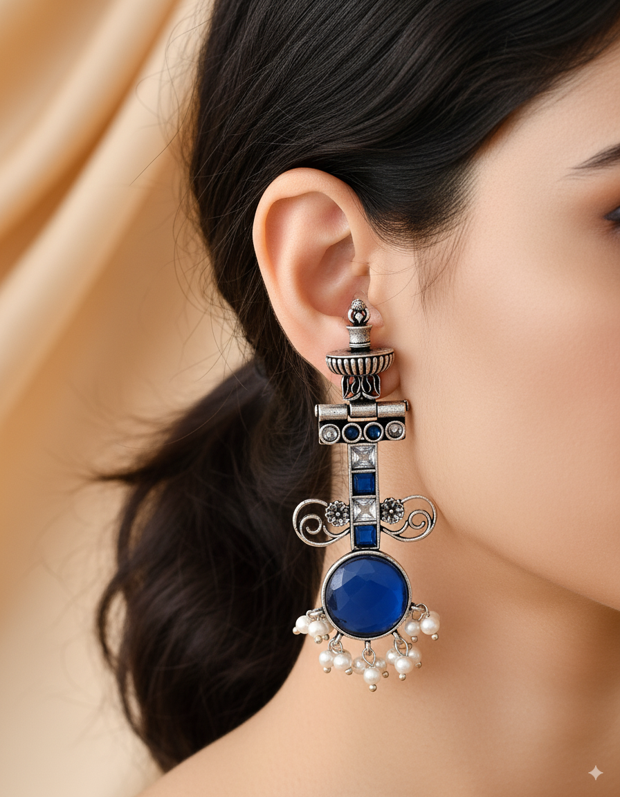 Neelam Raas Dandiya White Metal Earrings